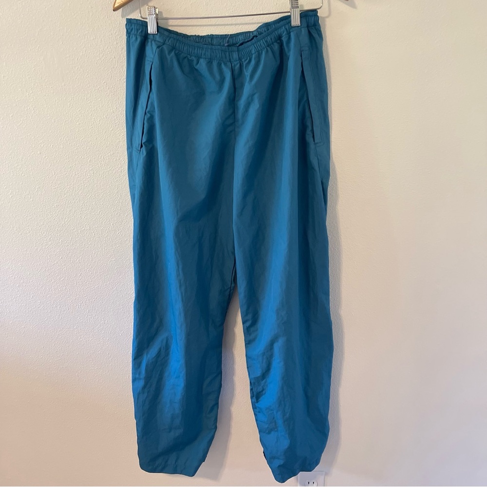 Vintage 90s Nike Teal Track Pants Zip Velcro Ankle Elastic Waistband Pockets-M - Picture 1 of 11
